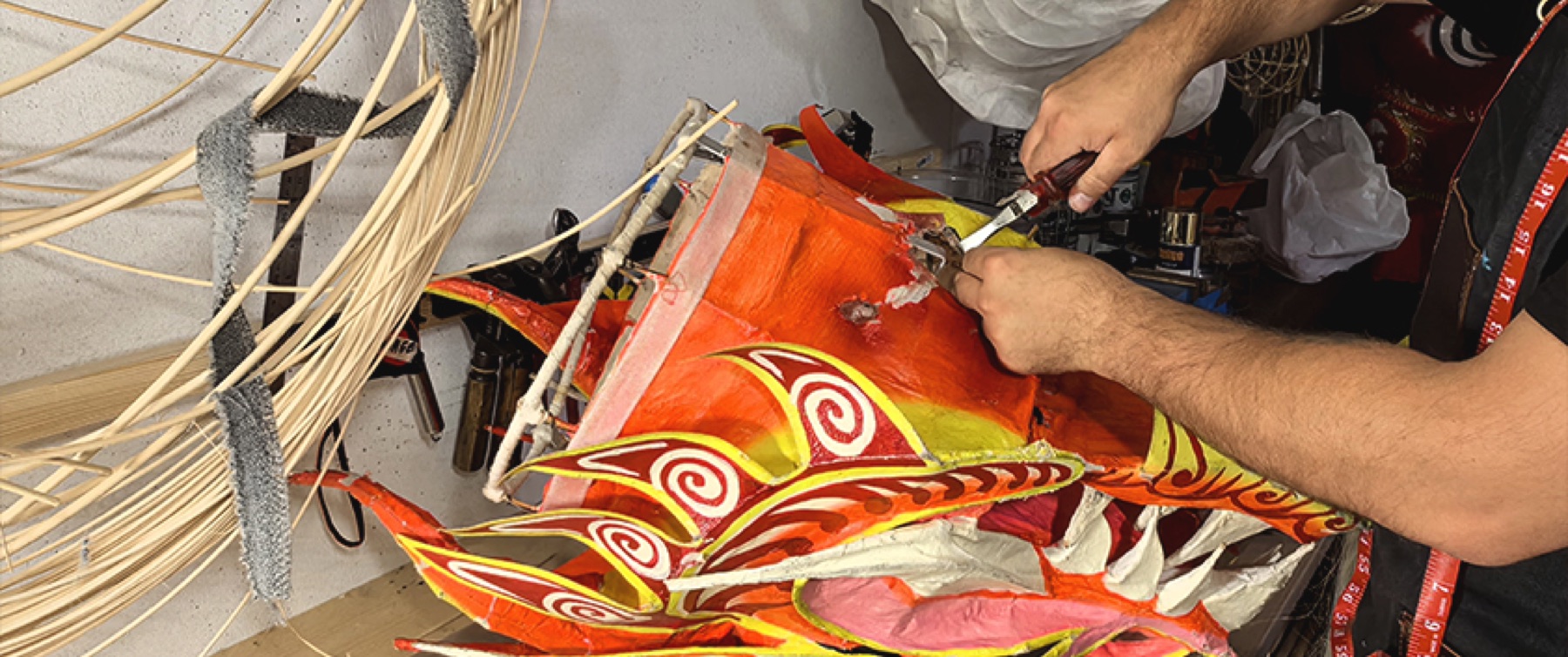 Restoring a painted lion head